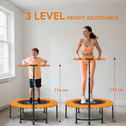 40" Fitness Trampoline with Adjustable Handle, Rebounder Trampoline, Mini Jumper for Indoor Exercise Workout, Orange