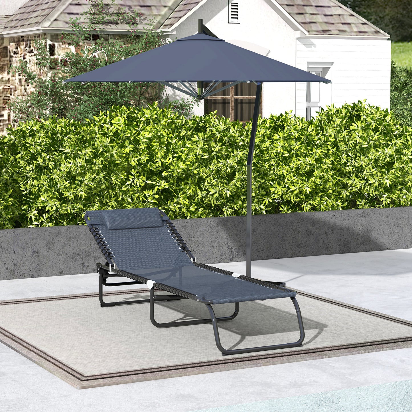 Foldable Sun Lounger, Outdoor 4 Level Adjustable Backrest Reclining Chaise Chair, Steel Frame Recliner Chair for Camping