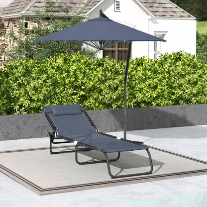 Foldable Sun Lounger, Outdoor 4 Level Adjustable Backrest Reclining Chaise Chair, Steel Frame Recliner Chair for Camping