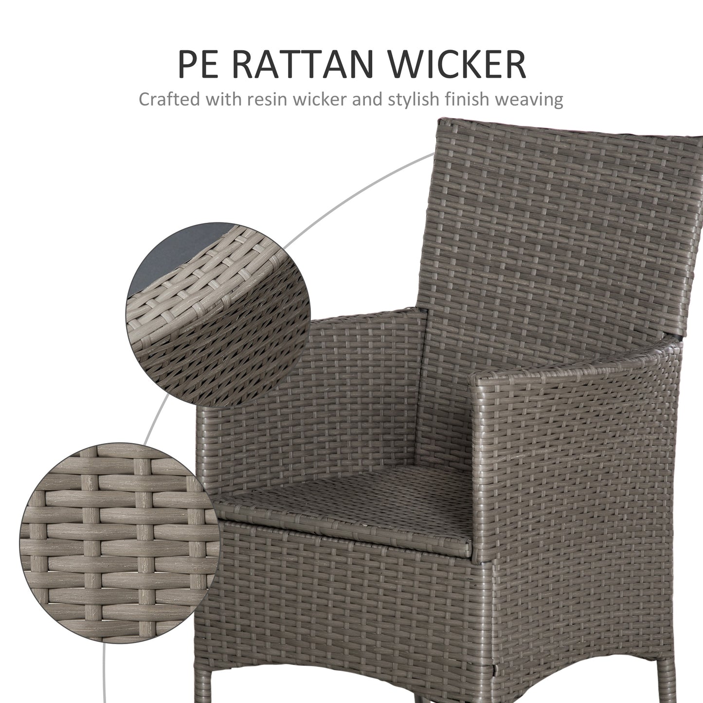 2 Pieces Outdoor PE Rattan Dining Chairs Set with Cushion, Garden Armchair with Armrests, High Backrest