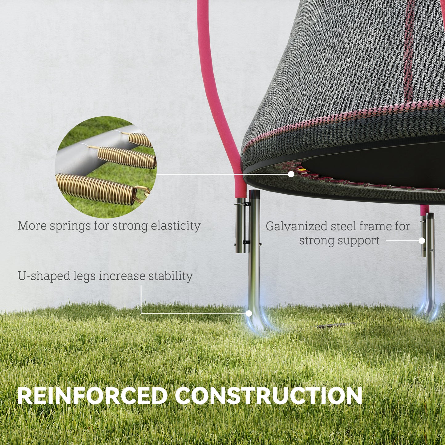 10ft Outdoor Trampoline with Enclosure Net, Spring Cover, Pink