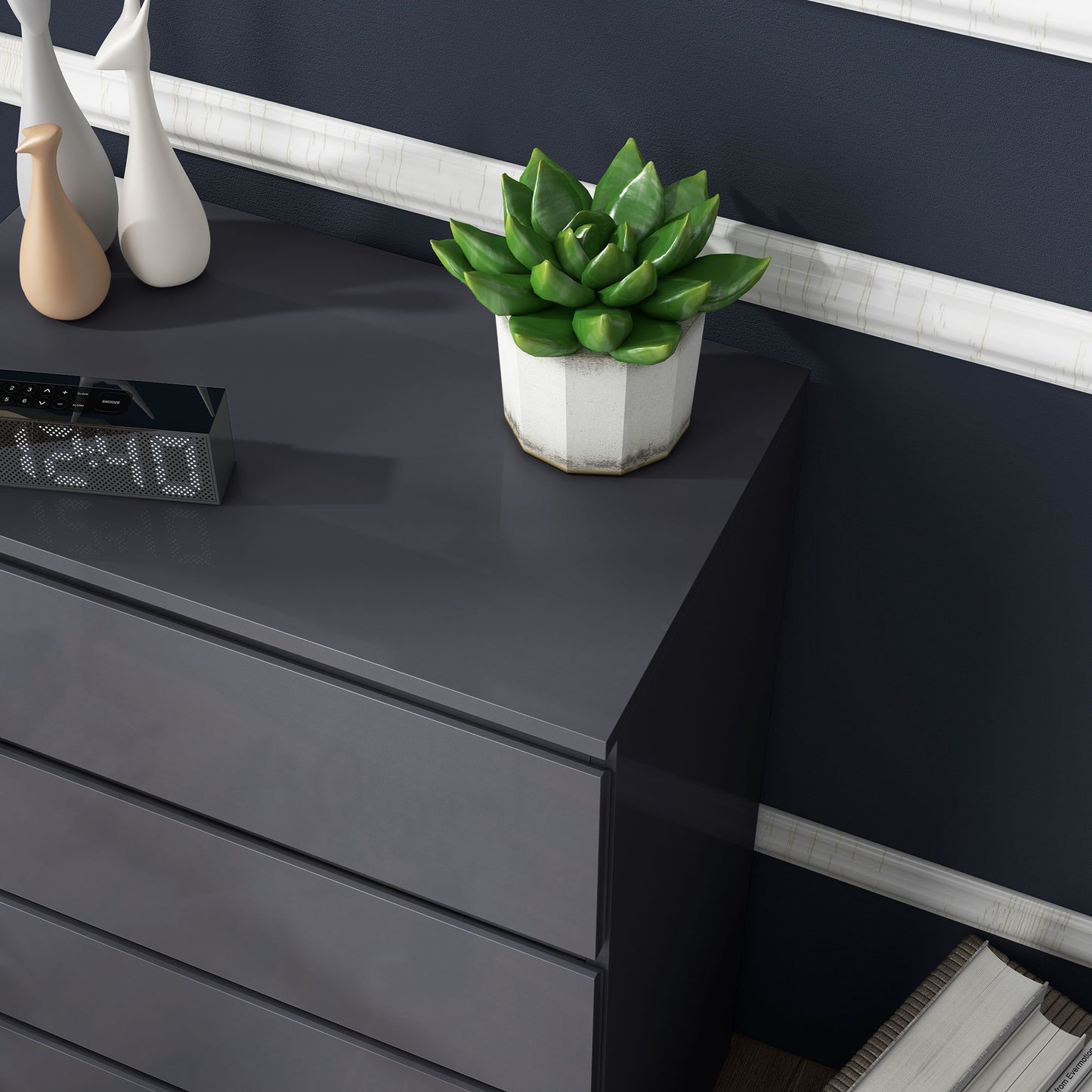 High Gloss Chest of Drawers, 4-Drawer Storage Cabinets, Modern Dresser for Bedroom, Grey