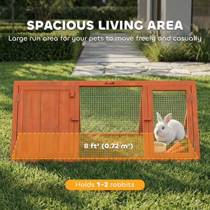 Rabbit Hutch, Wooden Guinea Pig Hutch with Run and Doors, Outdoor Triangle Bunny House for Rabbits,Duck and Chicken