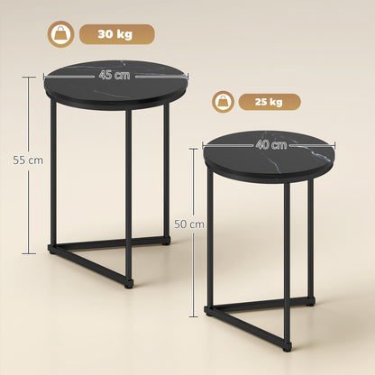 Set of Two Marble-Effect Nest of Tables - Black Marble Effect