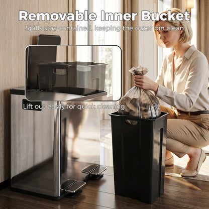 40L Dual Compartment Stainless Steel Bin, with Deodoriser Holders - Silver Tone