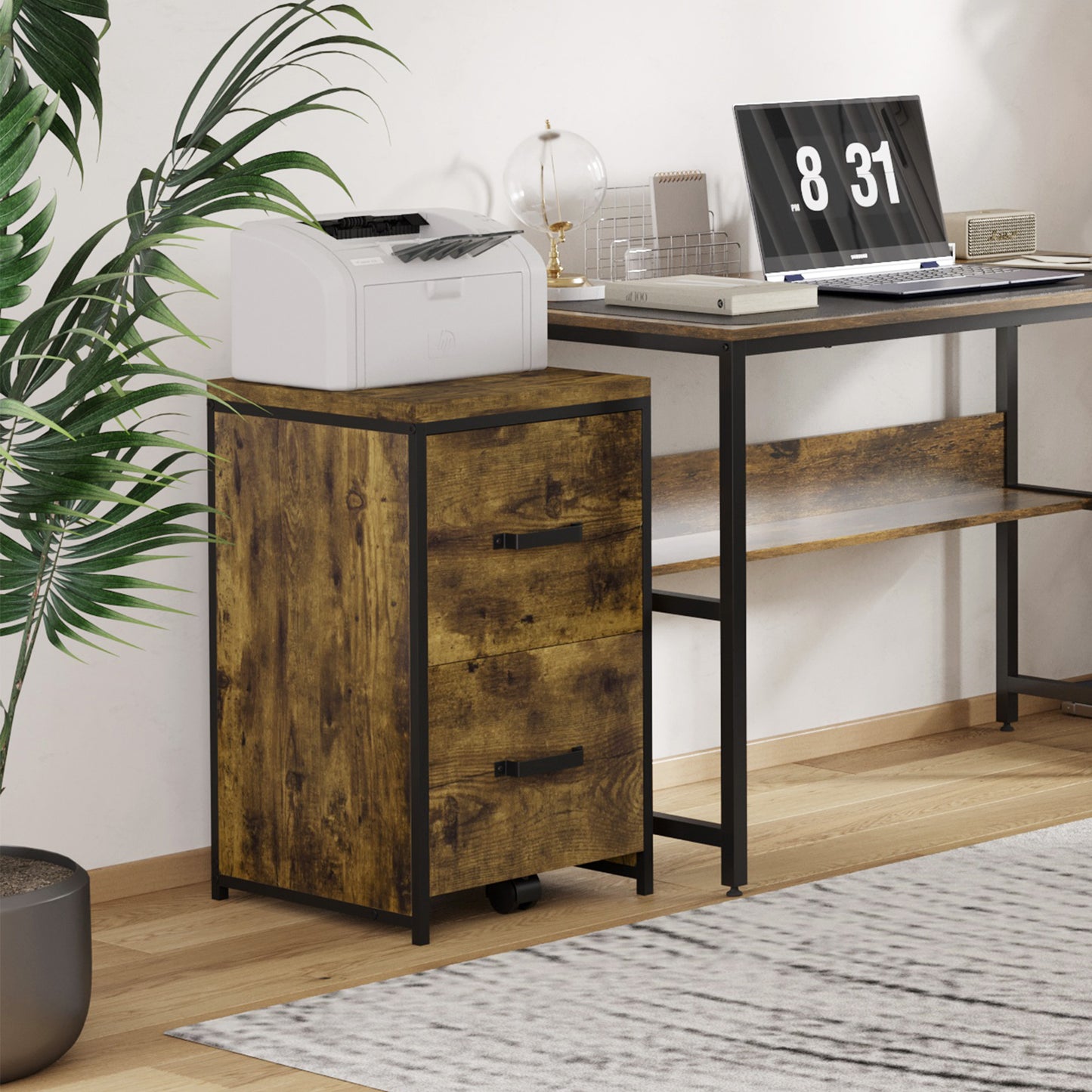 2-Drawer file Cabinet, Industrial filing cabinets for Home, Hanging File Folders, Vertical Home Office Organizer for A4 Size