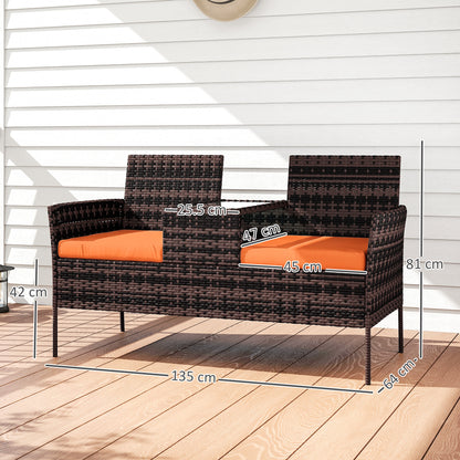 Two-Seat Rattan Chair, with Middle Table - Orange