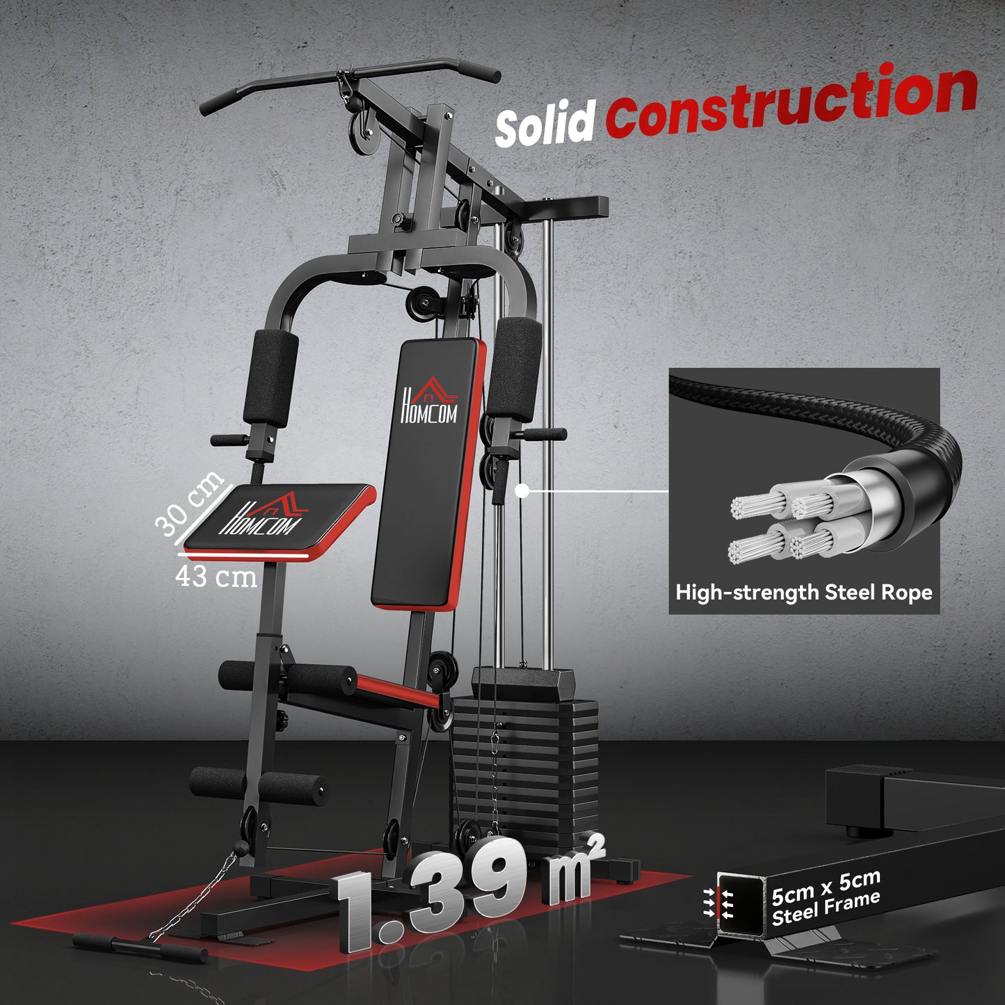 Multigym Station, with 66KG Weight Stack, for Strength Training, Black