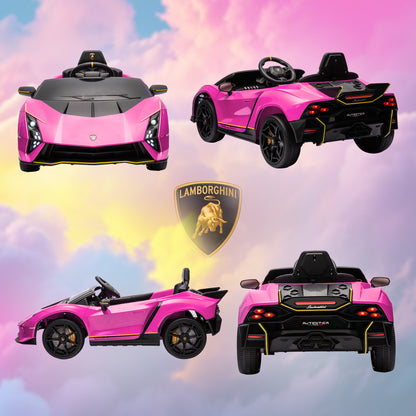 12V Lamborghini Autentica Licensed Kids Electric Car with Remote Control, 4 Suspension Wheels, Soft Start, Pink