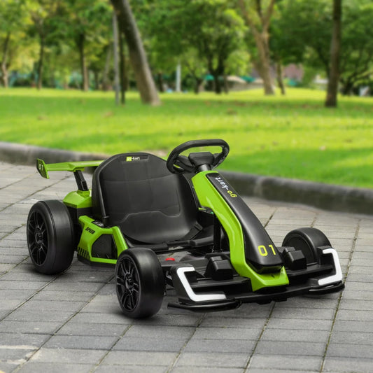 24V Electric Go Kart for Kids with Adjustable Seat and Headlights - Green / Black