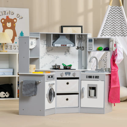 Toy Kitchen Playset with Running Water System - Grey