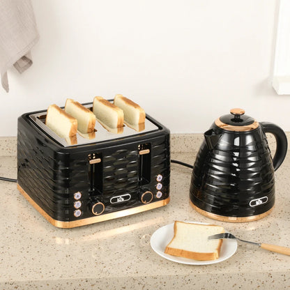 Kettle (1.7L) and Toaster Set with 7 Browning Controls and Crumb Tray (4 Slice) - Black / Gold