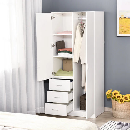 Modern Mirror Wardrobe with Slimline Hanging Storage, 3 Cube Storage and 3-Drawers