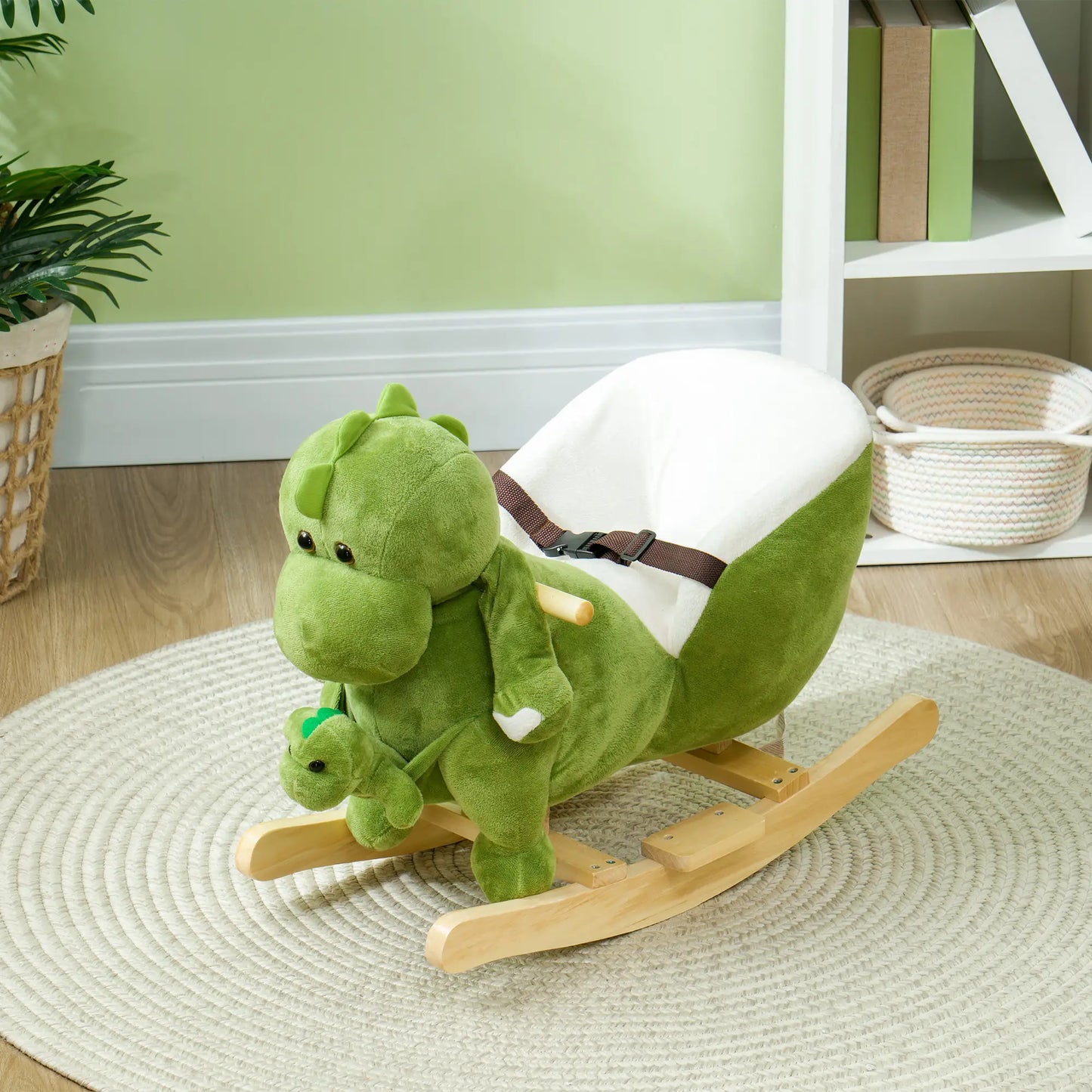 Dinosaur Shaped Ride on Rocking Horse with Safety Belt and Bucket Seat