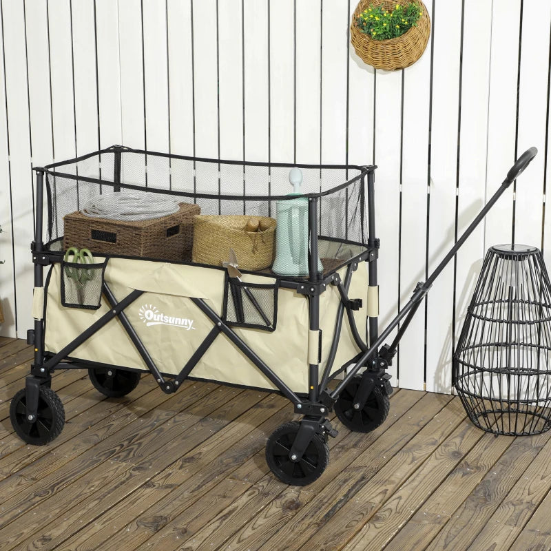 180 Litre - Folding Garden Trolley with Extendable Mesh Side Wall Surrounding - Khaki