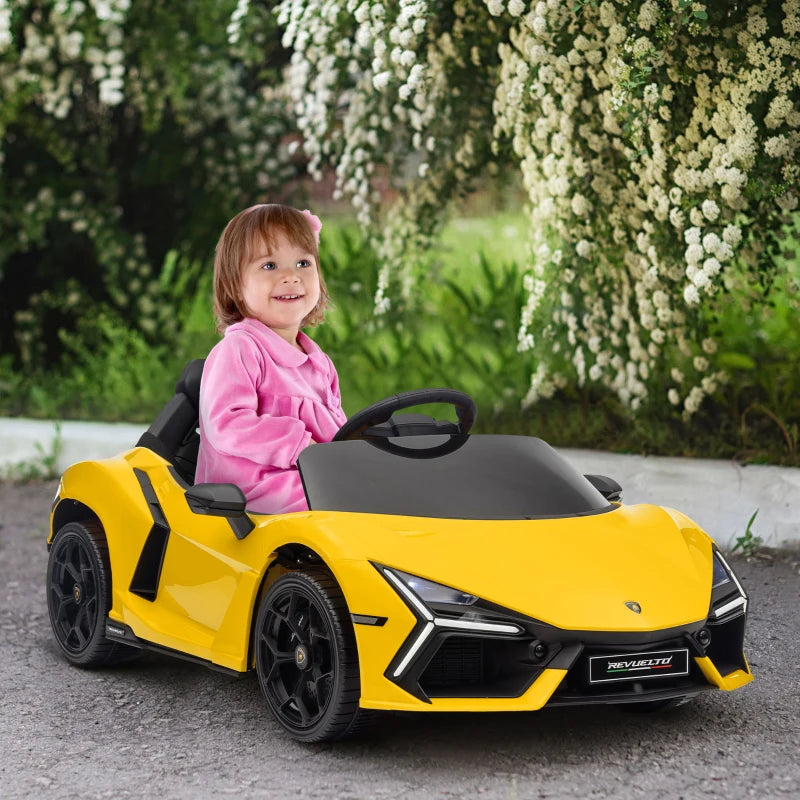 Revuelto Style 12V Ride on Car w/ Butterfly Doors Training Wheels, Suspension and Remote Control - Yellow