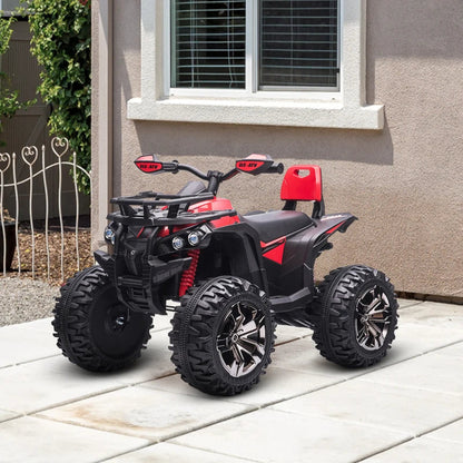 12V Quad Bike ATV with LED Lights, Music, Backrest - Red