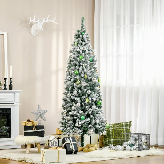 6ft - Slimline Snow Style Christmas Tree with Wooden Base Included