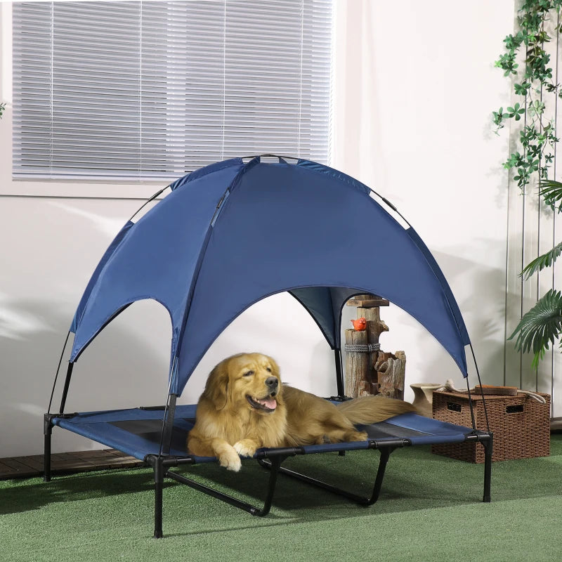 Raised Waterproof Dog Bed with Breathable Mesh and Sun Protection Canopy - Sea Blue