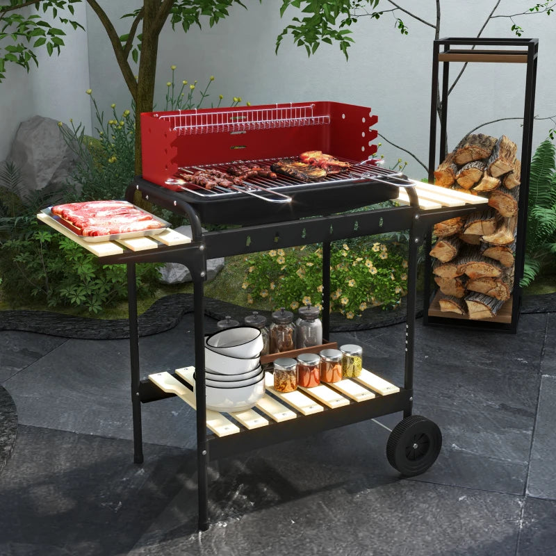 American Style Charcoal Grill with 5 Adjustable Grill Height and Side Shelves