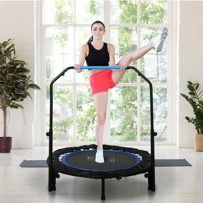 40" Foldable Mini Exercise Trampoline / Rebounder with Large Adjustable Handlebar - Black / Blue