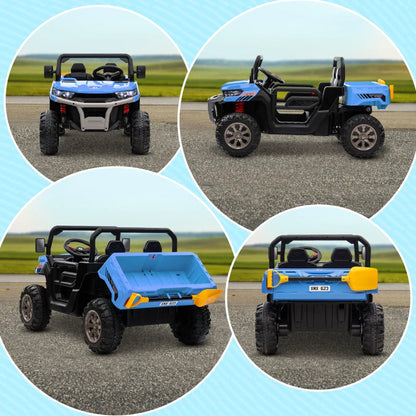 12V - 2 Seater Kids Electric Ride-On Car with Electric Bucket, Remote Control - Blue