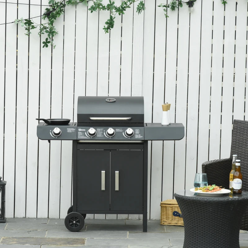 3 Burner Gas Grill + 1 Burner Side Stove Top with Side Shelves and Warming Rack