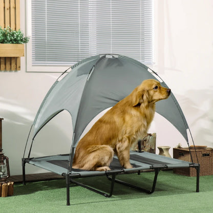 Raised Waterproof Dog Bed with Breathable Mesh and Sun Protection Canopy - Grey