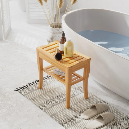 2-Tier Side Spa Bath Table / Slatted Shower Bench Storage Seat Stool Organiser
