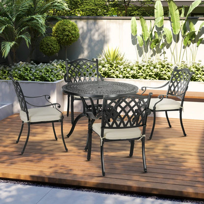 4-Seater Cast Aluminium Bisto Dining / Breakfast Set with Cushions and Hole for Parasol (Parasol not included)