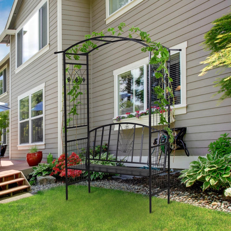 2 Seater Steel Frame Garden Arch / Flower Trellis with Centrepiece Flower Pot Design