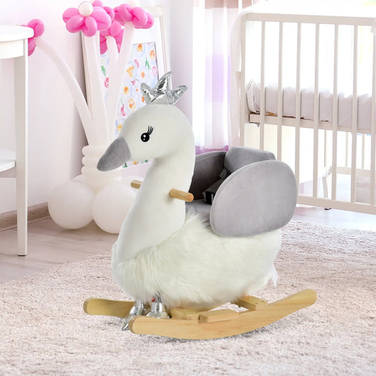 Swan Style Ride on Rocking Horse with Wooden Base and Safety Belt