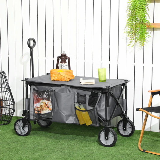 Garden Trolley / Cargo Trailer Caddy - Folding & Collapsible - Grey