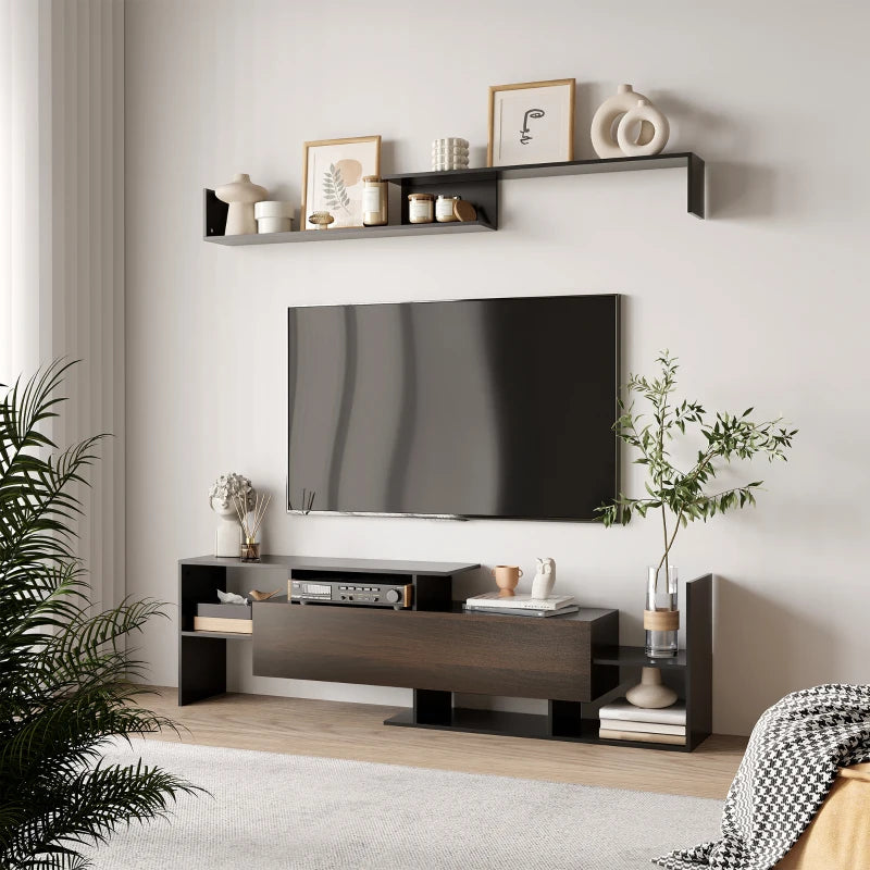 Abstract Style TV Stand with Cabinet and Wall Shelf Included