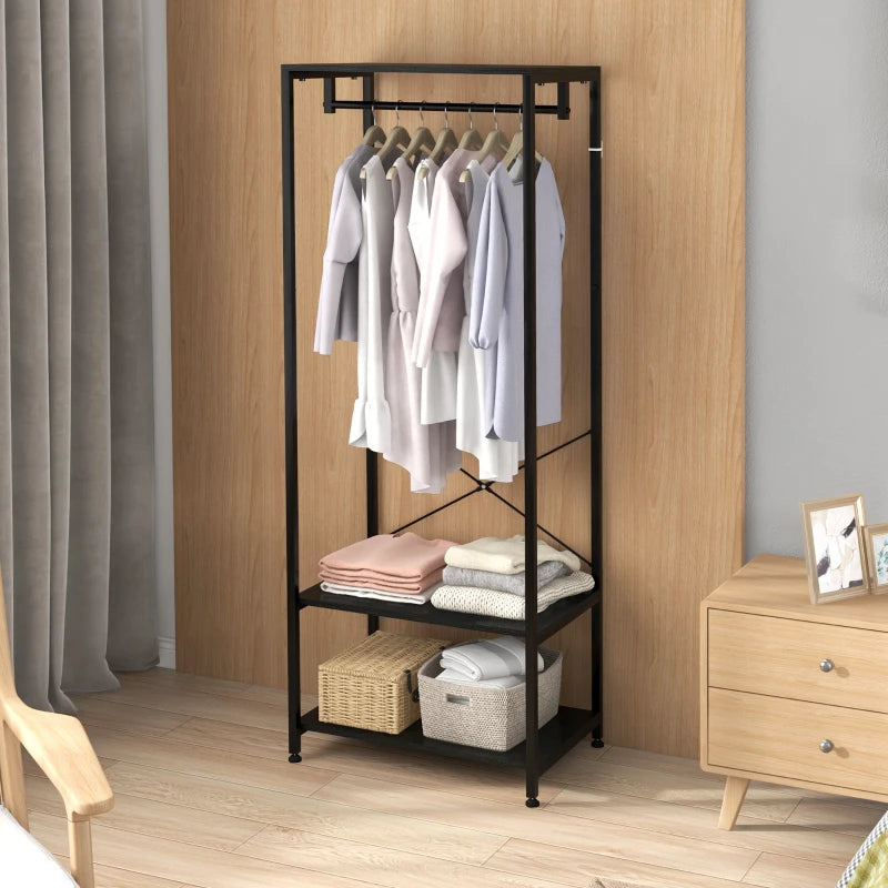 Slimline Steel Frame Coat Rack with Hanger Rail and 2-Tier Shoe Shelving