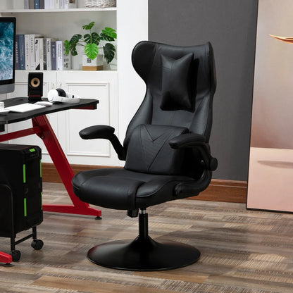 Video Game Home Office Chair with Lumbar Support, Racing Style, Swivel Base, Flip-up Armrest and Headrest