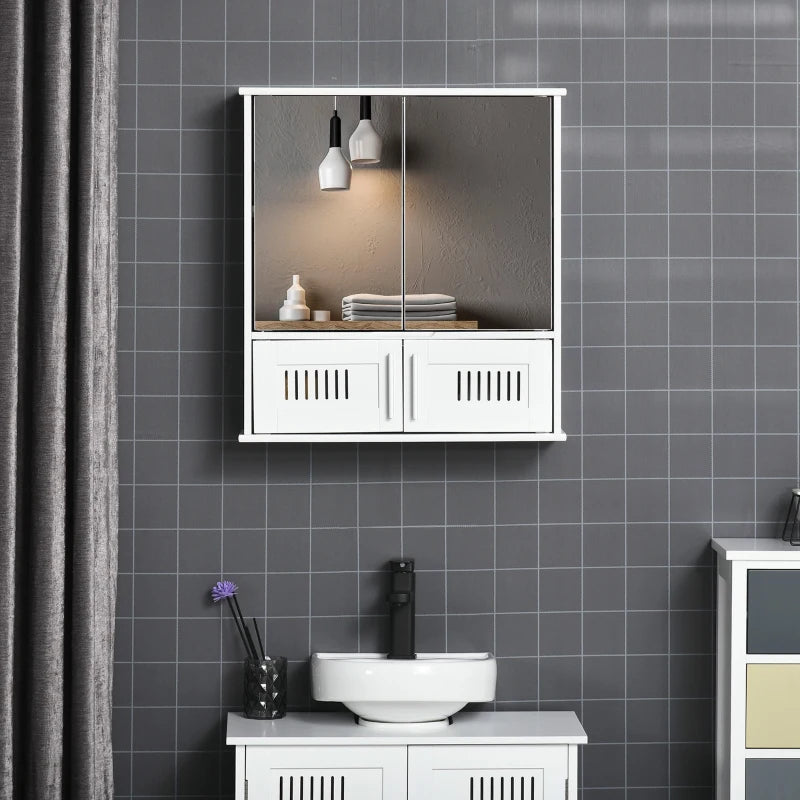 Bathroom Mirror Cabinet with Underneath Double Ventilation Storage Cupboards