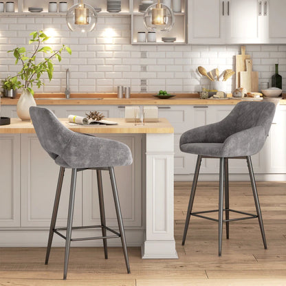 Set of 2 Velvet Feel Bar Stools with Medium Arm Support and Steel Legs