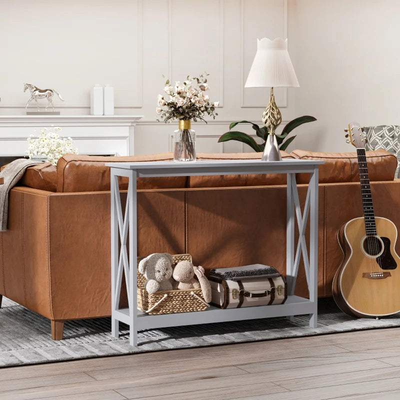 Large 'X' Design Console Table with Underneath Storage & Top Display Shelving