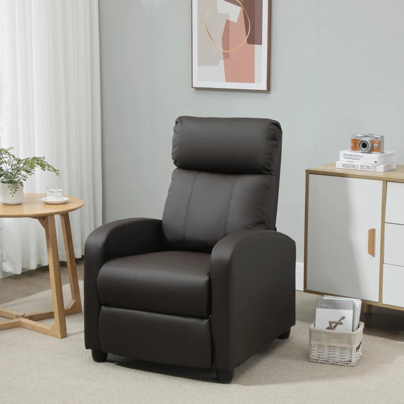 Reclining Massage Function Faux Leather Armchair with Adjustable Leg Rest & Side Pocket - Brown