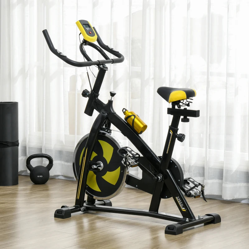 Belt Driven Stationary Cycling Exercise Bike with Adjustable Seat and Resistance - Black / Yellow