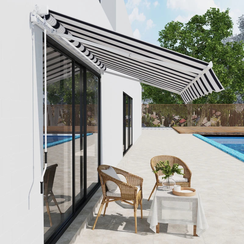 (2.5-2m) Adjustable Winding Retractable Canopy Awning - Navy / White Stripe