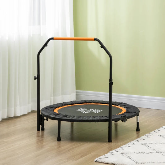 40" Foldable Mini Exercise Trampoline / Rebounder with Large Adjustable Handlebar - Black / Orange