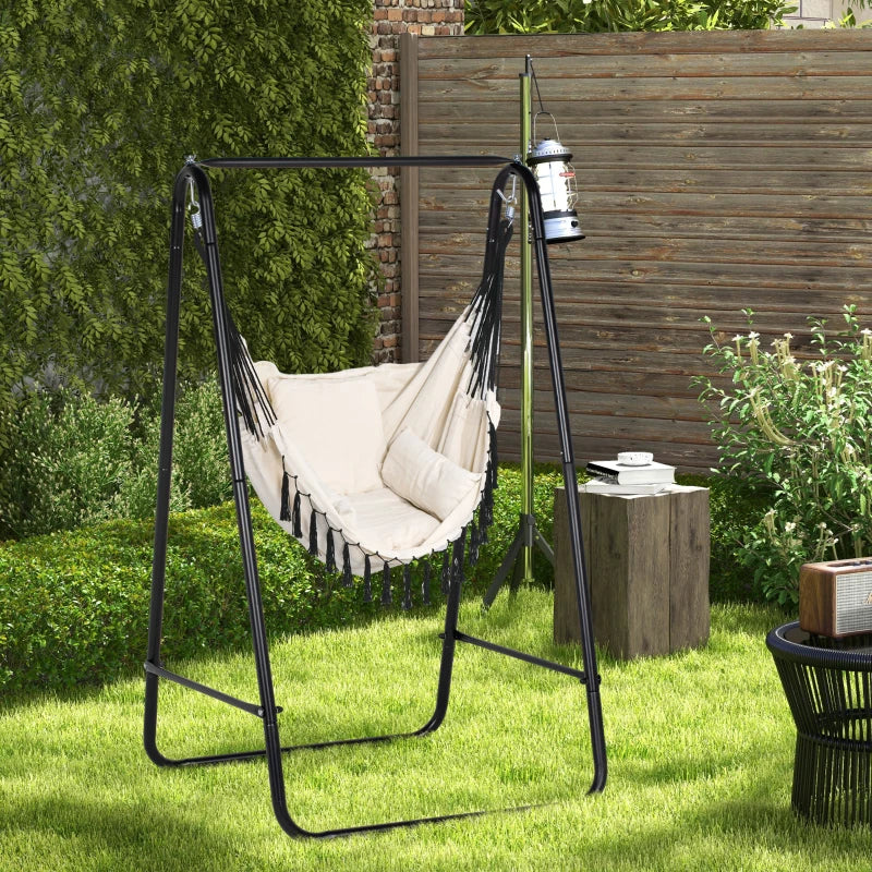 Hammock Swing Seat Chair with White Cushion with Contrast Tassels