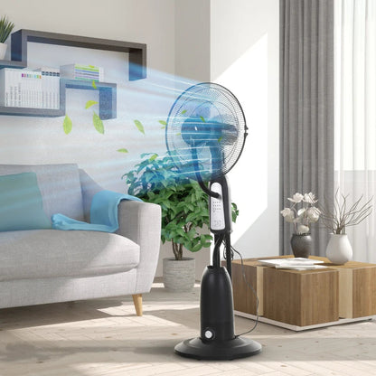 18" Pedestal Fan with Water Mist Spray, 3 Speeds, 2.8L Water Tank, Timer and Remote