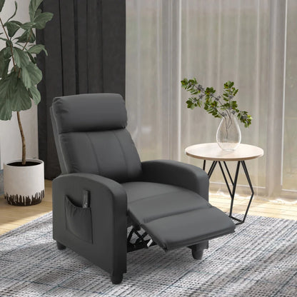 Reclining Massage Function Faux Leather Armchair with Adjustable Leg Rest & Side Pocket - Black