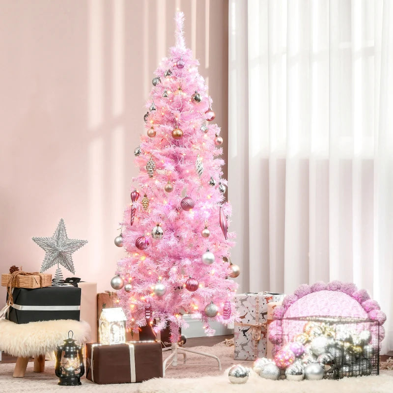 7ft Tall - Pink Prelit Slimline Christmas Tree with Metal Base Included