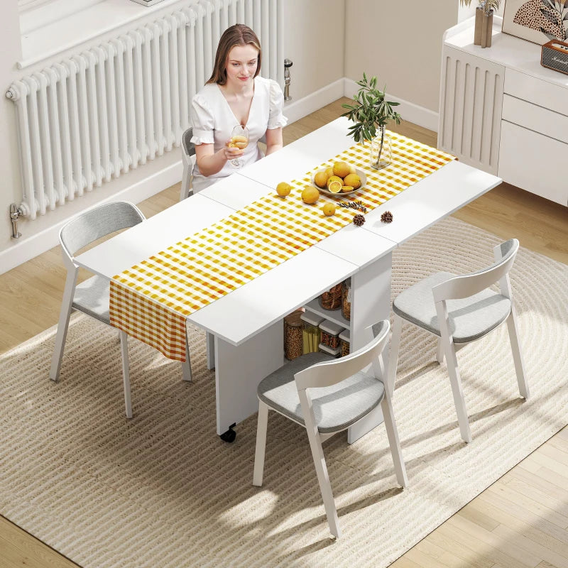 Foldaway Drop Leaf Dining Table with 2-Tier Shelving - White
