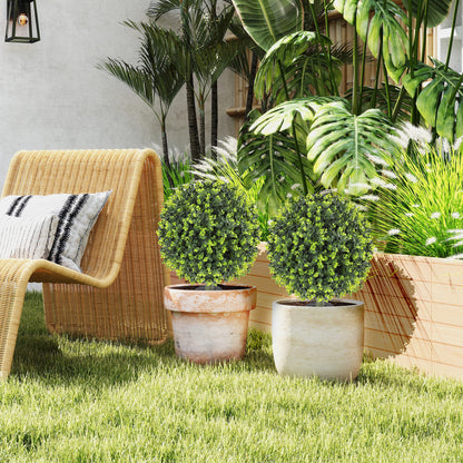 Set of 2 40 cm Artificial Boxwood Topiary Ball Bush with Integrated Ground Stake, Eucalyptus Leaves