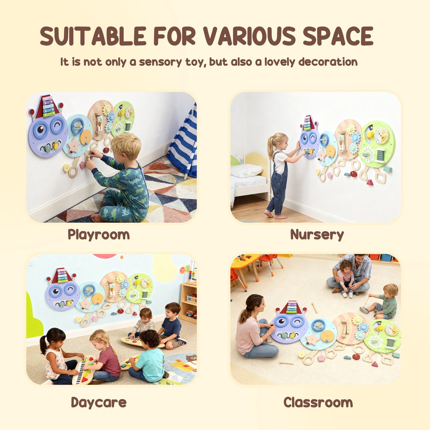 Caterpillar Busy Board with 7 Activities, for Nursery, Playroom, Home, for 3+ Years